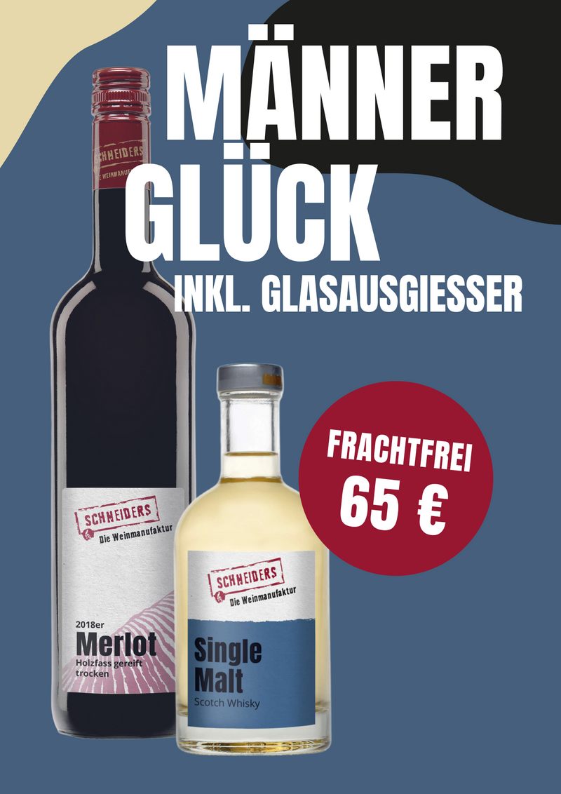 Männerglück  (1 Fl. Wein + Whisky + Glasausgießer) - Die Weinmanufaktur