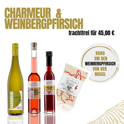 Charmeur & Roter Moselweinbergpfirsich  (3 Flaschen + Schokolade + frachtfrei) - Die Weinmanufaktur